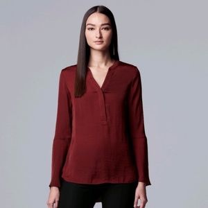 NWOT Simply Vera Wang Silky Red Bell Sleeve Blouse